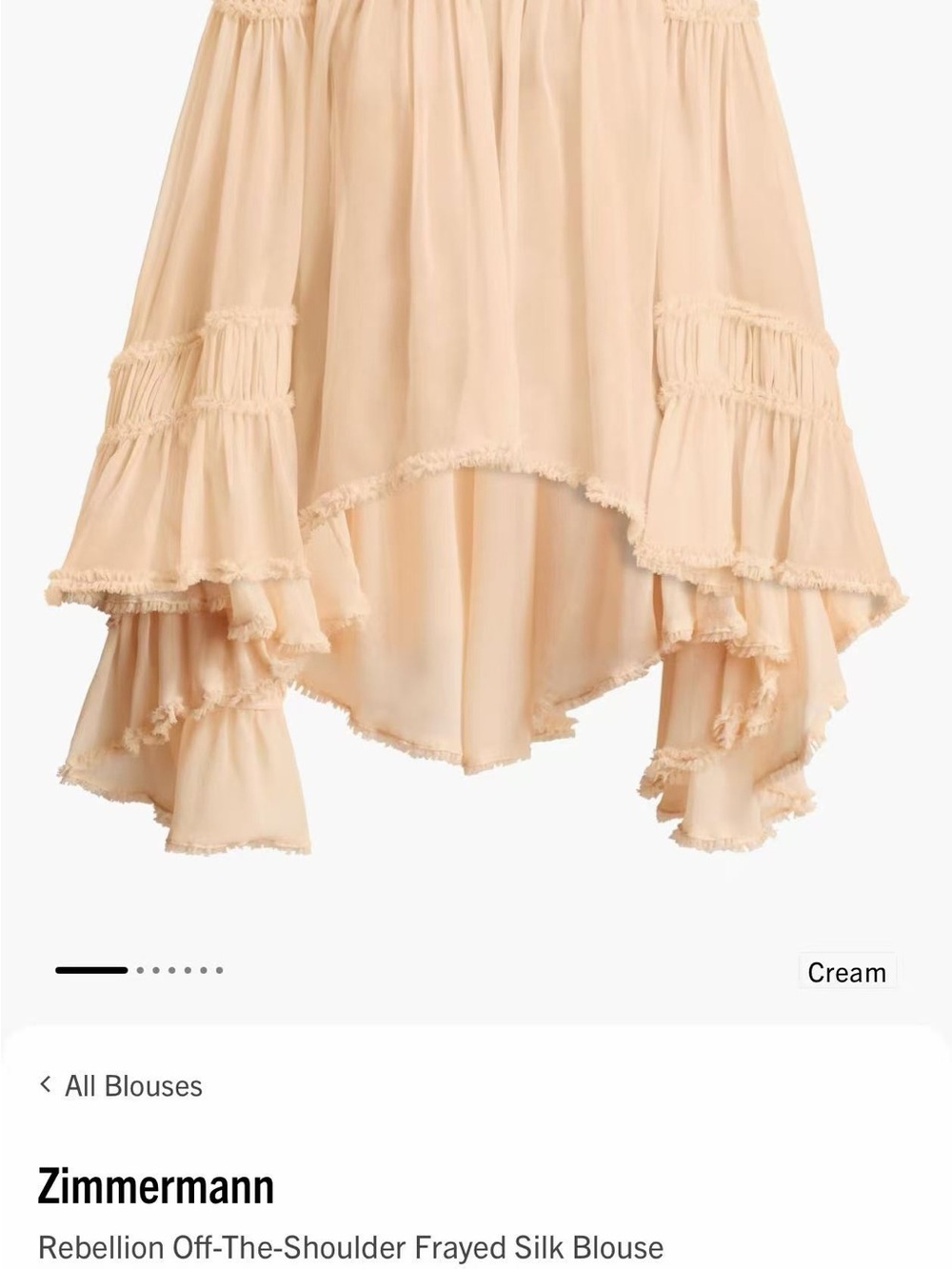 Zimmermann Cream Off-the-Shoulder Frayed Silk Blouse